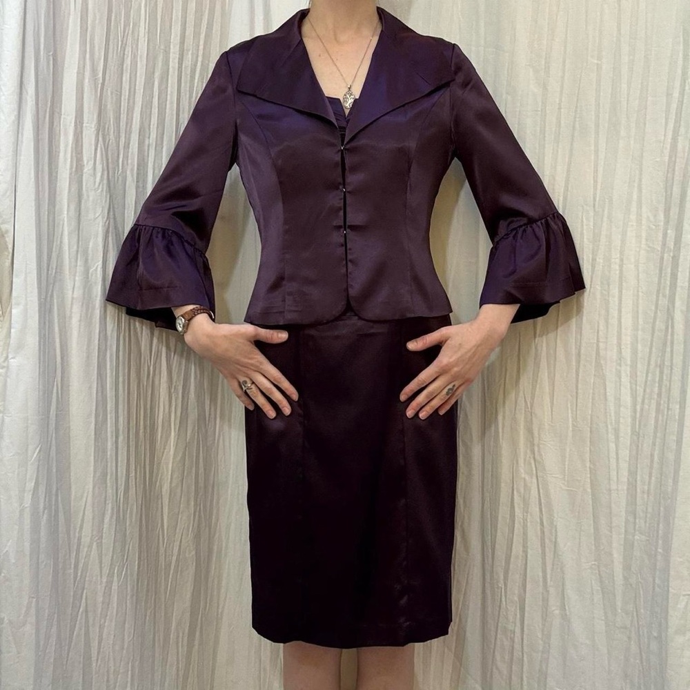 Deep Purple Dress with Bell Sleeve Jacket by‎ Newport News Vintage 90s - Picture 2 of 8